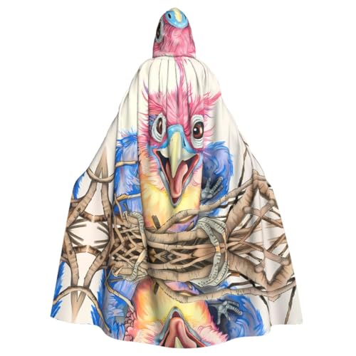 JDFHGNU Kapuzenumhang für Erwachsene, Unisex, Maskerade, Halloween, Hexenumhang, Weihnachtsfeier, Robe, Umhang, Cartoon-Patriarch-Vogel-Muster von JDFHGNU