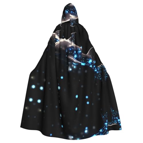 JDFHGNU Kapuzenumhang für Erwachsene, Unisex, Maskerade, Halloween, Hexenumhang, Weihnachtsfeier, Robe, Umhang, Sternenlicht, Delfin-Muster von JDFHGNU