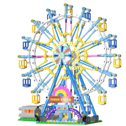 JDMDKB Rotierendes Riesenrad Bauklötze Kit, mit Lichtern Vergnügungspark Baukonstruktion Spielzeug Set für 8+ Kind and Erwachsen (Blau) von JDMDKB