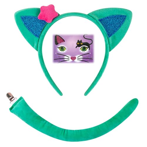 JDNH 2/3/4 Katzen Kostüme Cosplay Katzen Ohren Stirnband Schleifen Schwanz Tutus Gesicht Aufkleber Halloween Tier Fancy Kostüm Zubehör von JDNH