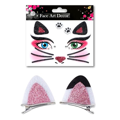 JDNH 2/3/4 Katzen Kostüme Cosplay Katzen Ohren Stirnband Schleifen Schwanz Tutus Gesicht Aufkleber Halloween Tier Kostüm Zubehör von JDNH