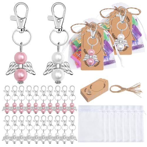 JDNH 24 Stück Flügel Charm Schlüsselanhänger Souvenirs mit Organza-Beuteln Dankeschön Geschenke für Hochzeit Babyparty Feier von JDNH