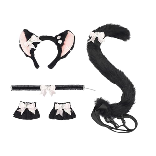 JDNH Catgirl Outfit-Accessoires umfassen Stirnband, Spitzen-Choker-Halskette und Schwanz für Damen, Maskerade, Halloween, Cosplay von JDNH