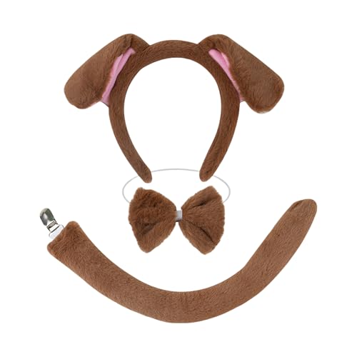 JDNH Hundekostüm-Zubehör mit Hundeschwanz, Hundeohren, Stirnband, Nase, Fliege, Rock, Rollenspiel-Outfit für Kinder von JDNH