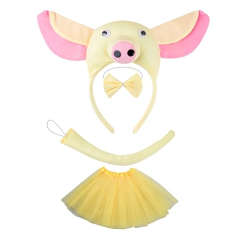 JDNH Schweinekostüm-Zubehör, Schweineohr-Stirnband, Schwanz-Handschuh, Fliege für Jungen, Mädchen, Weihnachten, Halloween, Cosplay, Party von JDNH