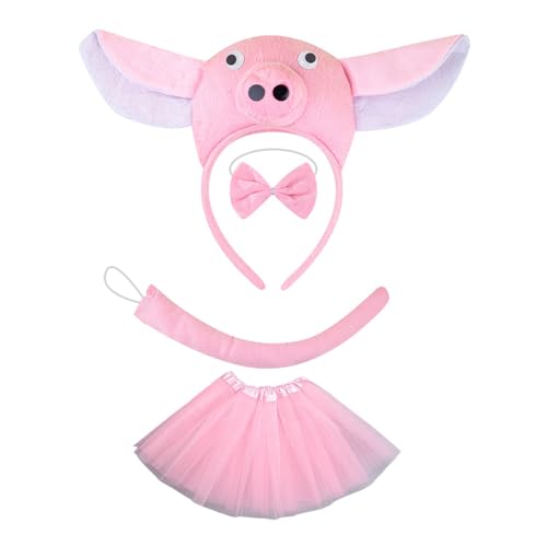 JDNH Schweinekostüm-Zubehör, Schweineohr-Stirnband, Schwanz-Handschuh, Fliege für Jungen, Mädchen, Weihnachten, Halloween, Cosplay, Party von JDNH