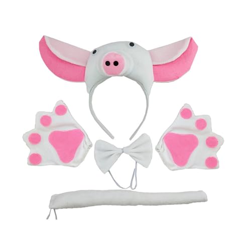 JDNH Schweinekostüm-Zubehör, Schweineohr-Stirnband, Schwanz-Handschuh, Fliege für Jungen, Mädchen, Weihnachten, Halloween, Cosplay, Party von JDNH