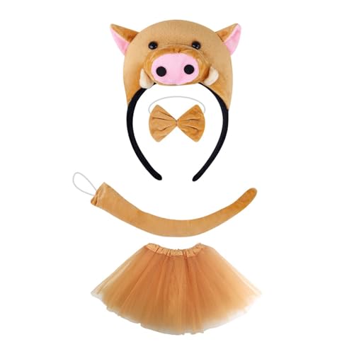 JDNH Schweinekostüm-Zubehör, Schweineohr-Stirnband, Schwanz-Handschuh, Fliege für Jungen, Mädchen, Weihnachten, Halloween, Cosplay, Party von JDNH