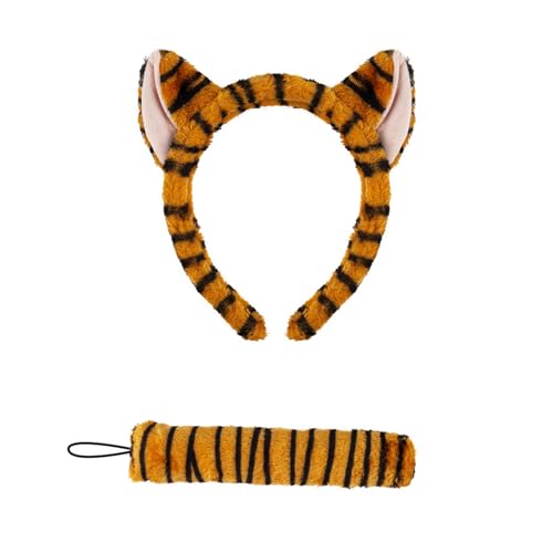 JDNH Tiger-Kostüm-Set, Tigerohren, Stirnband, Schwanz, Fliege, Tier-Kostüm, Zubehör für Halloween, Cosplay, Requisiten von JDNH