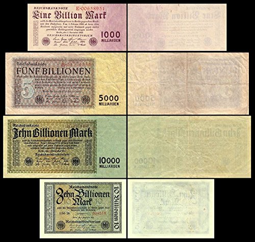 *** 1-10 Billionen Mark 4 Reichsbanknoten 01.11.1923-10.Ausgabe Pick 129-132 - Reproduktion *** von JDS Collection