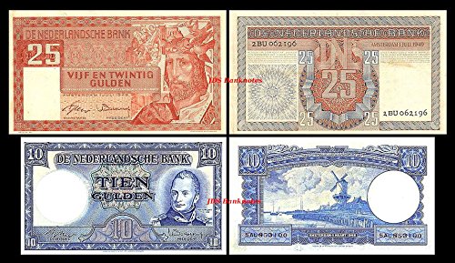 *** 10, 25 niederländische Gulden - Ausgabe 1949 - alte Währung - Reproduktion *** von JDS Collection