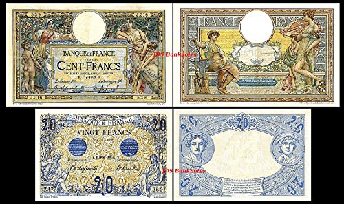 *** 20, 100 französische Francs - Ausgabe 1906-1913 - alte Währung - Reproduktion *** von JDS Collection