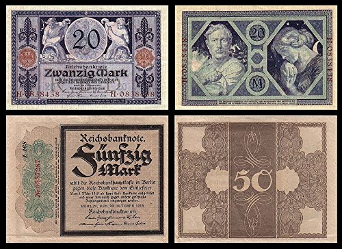 *** 20, 50 Mark 2 Reichsbanknoten - 1915-1918 - Pick 63 + 64 - Reproduktion *** von JDS Collection