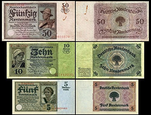 *** 5,10,50 Rentenmark 3 Rentenbankscheine Ausgabe 1925-1926 Pick 169,170,171 - Reproduktion *** von JDS Collection