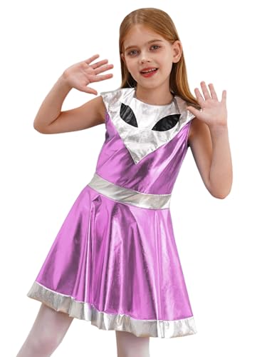 JEATHA Alienkostüm für Mädchen Metallic A-line Kleid Space Girl Kleid Alien Faschingskostüme für Halloween Weihnachten Karneval Rosa 146-152 von JEATHA