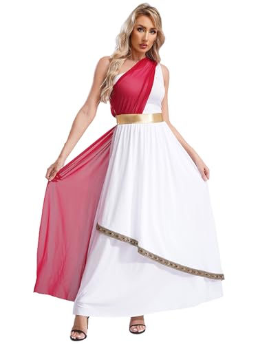 JEATHA Damen Antike griechische Göttin Cosplay Kleid olympische Göttin Kostüm Römer Griechen Maxikleid Party Cosplay Halloween Kostüme Burgundy M von JEATHA