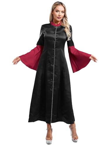 JEATHA Damen Kirche Robe Langarm Priester Maxi Kleid Priester Kostüm Priesterrobe Damenkostüm Karneval Fasching Party Kirche Burgundy L von JEATHA