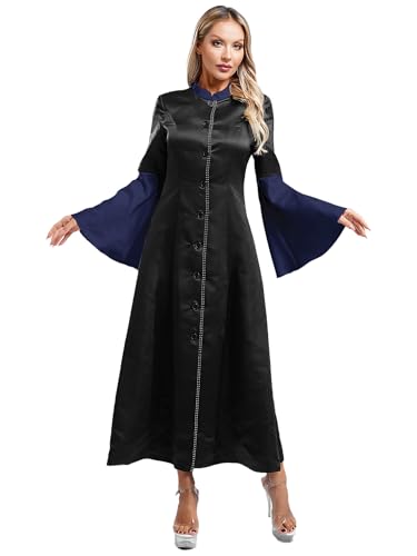 JEATHA Damen Kirche Robe Langarm Priester Maxi Kleid Priester Kostüm Priesterrobe Damenkostüm Karneval Fasching Party Kirche Navy blau L von JEATHA