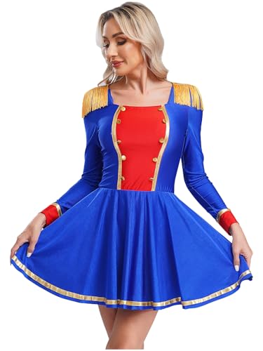 JEATHA Damen Zirkus Ringmaster Kostüme Langarm Farbblock Tanzkleid Dress Up Cosplay Faschingskostüm Weihnachten Karneval Verkleidung Blau 3XL von JEATHA