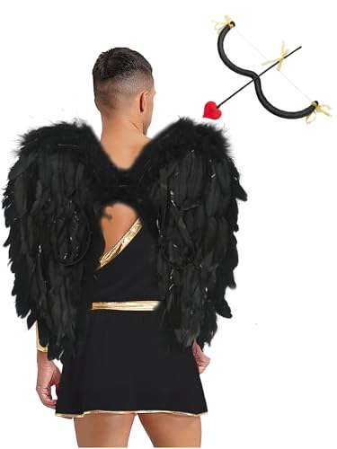 JEATHA Halloween Amor Kostüm Set Herren Amor Herz eine Schulter Kleid Valentinstag Cosplay Weihnachten Karneval Fasching Verkleidung Schwarz 3XL von JEATHA