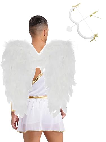 JEATHA Halloween Amor Kostüm Set Herren Amor Herz eine Schulter Kleid Valentinstag Cosplay Weihnachten Karneval Fasching Verkleidung Weiß 3XL von JEATHA