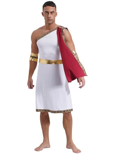 JEATHA Herren Karneval Halloween Kostüm Legionär Rom Caesar Kostüm Römische Gewand Umschlagtuch Griechischer Gott Verkleidung Cosplay C Burgundy XXL von JEATHA