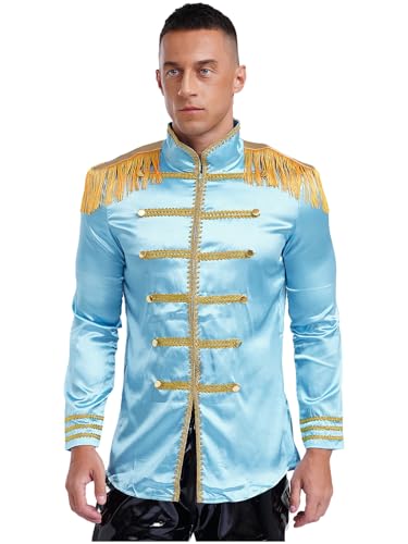 JEATHA Herren Zirkus Ringmaster Kostüm Mittelalter Oberbekleidung mit Quaste Satinjacken Fasching Karneval Halloween Cosplay Kostüme Hellblau A 3XL von JEATHA