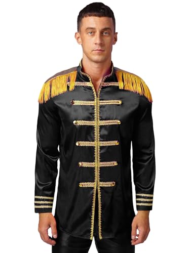 JEATHA Herren Zirkus Ringmaster Kostüm Mittelalter Oberbekleidung mit Quaste Satinjacken Fasching Karneval Halloween Cosplay Kostüme Schwarz A XL von JEATHA