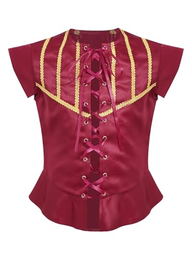 JEATHA Kinder Jungen Mittelalter Kleidung Renaissance Schnürung Weste Ärmelloses Viking Kostüm Gothic Mantel Cosplay Top Oktoberfest Burgundy 110-116 von JEATHA