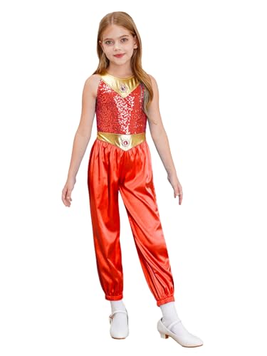 JEATHA Kinder Prinzessin Kostüm Mädchen Ankleiden Pailletten Jumpsuit Prinzessin Dress Up für Halloween Cosplay Party Geburtstagsfeier 5-16 Jahre Rot 134-140 von JEATHA