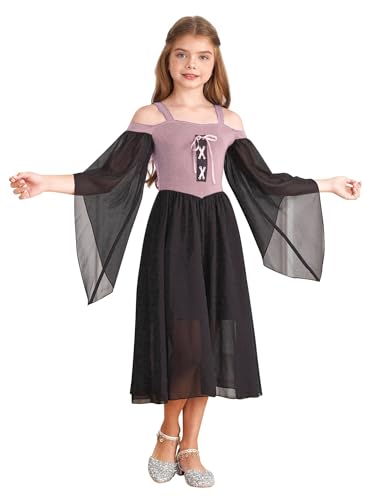 JEATHA Mädchen Mittelalter Renaissance Kleider Gothic Kleid Traditionelles irisches Kleid Renaissance Cosplay Kostüm Halloween Dress Up Orange-Rosa A 146-152 von JEATHA