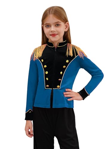 JEATHA Mädchen Samt Zirkusdirektor Jacke Langarm Fransen Reißverschluss Jacke Mantel Zirkus Uniform Motto-Party Karneval Fasching Karneval Outfit Dunkelblau 170 von JEATHA