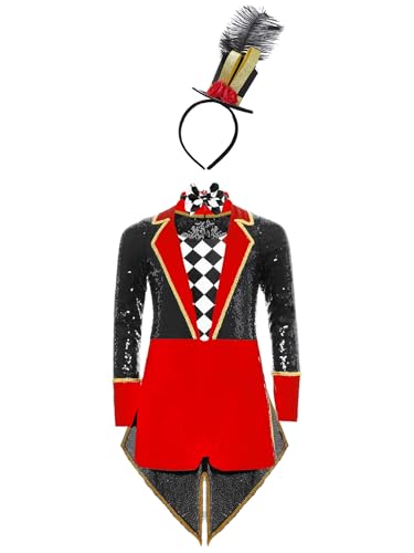 JEATHA Mädchen Zirkus Kostüme Pailletten Langarm Ballettkleid Weihnachtskostüm Ehrengarde Zirkusdirektor Cosplay Fasching Karneval Kostüm Schwarz 170 JEATHA Mädchen Zirkus Kostüme Pailletten Langarm Ballettkleid Weihnachtskostüm Ehrengarde Zirkusdirektor Cosplay Fasching Karneval Kostüm Schwarz 170 von JEATHA
