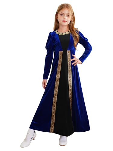 JEATHA Mittelalterliche Renaissancen Prinzessin Kleid Mädchen Langarm Samt Kleid Festlich Partykleid Ballkleid Festkleid Abendkleid Tanzkleidung Königsblau 170 von JEATHA