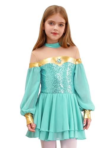 JEATHA Prinzessin Jasmin Kleid Für Kinder Mädchen Party Kostüm Verkleidung Mottoparty Bühnenauftritt Tanzkostüme Größe 2-8 Jahre Hellgrün 122-128 von JEATHA