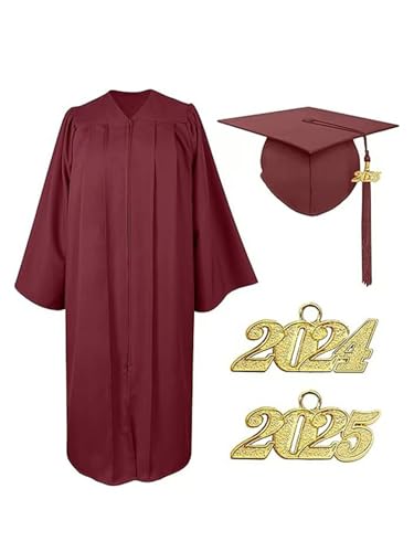 JEATHA Unisex Abschlusskleid und Mütze Doktorkappe und Kleid 2024 und 2025 Abschluss Kostüm für Bachelor Grundschule Abschlussfeier Party Burgundy 2XL von JEATHA