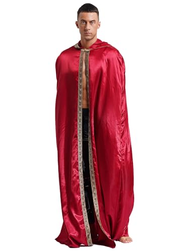 JEATHA Unisex Halloween Umhang mit Kapuze Langer Mittelalterliche Renaissance Kapuzenmantel Weihnachten Cosplay Karneval Weihnachten Kostüm Burgundy 3XL von JEATHA