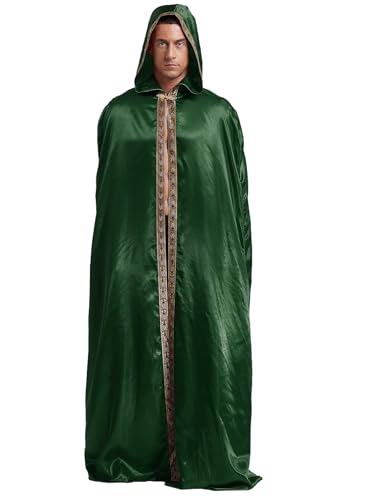 JEATHA Unisex Halloween Umhang mit Kapuze Langer Mittelalterliche Renaissance Kapuzenmantel Weihnachten Cosplay Karneval Weihnachten Kostüm Grün 3XL von JEATHA