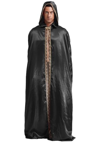 JEATHA Unisex Halloween Umhang mit Kapuze Langer Mittelalterliche Renaissance Kapuzenmantel Weihnachten Cosplay Karneval Weihnachten Kostüm Schwarz 3XL von JEATHA