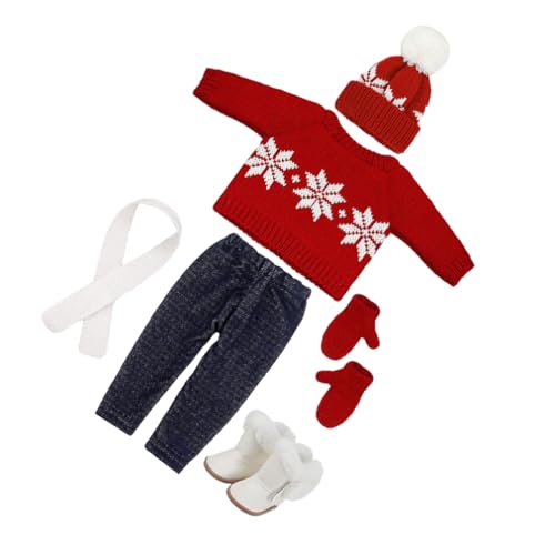 JECOMPRIS Puppen-Winterkostüm Weihnachtskleidung Puppen-Outfits-Set Baumwolle Weihnachtspullover Hose Mütze Schal Handschuhe Schneestiefel 18 von JECOMPRIS