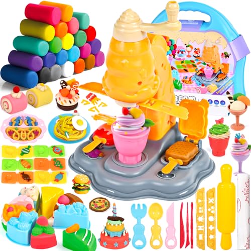 JEDWKFA 56 Stück Knete Set, DIY Knete Eismaschine, Knete Zubehör, Enthalten Eismaschine, Nachtisch, Knete Set Knetwerkzeug für Kinder, Spielzeug Geschenk Mädchen & Junge 2-6 Jahre von JEDWKFA