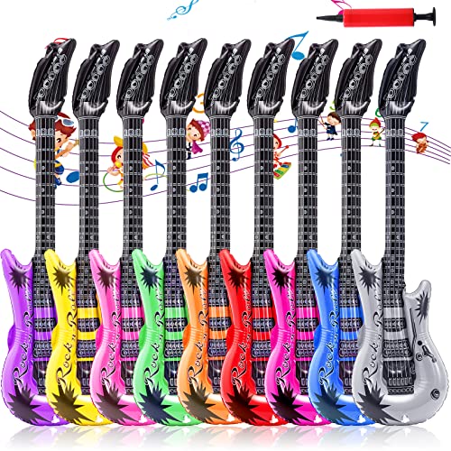 9 Stück Luftgitarre,9 Farben Aufblasbare Gitarre,Bunt Aufblasbare Gitarren Luftgitarren Zum Aufblasen,Air-Guitar Luft-Gitarren für Rock Party Deko von JEFFOUOO