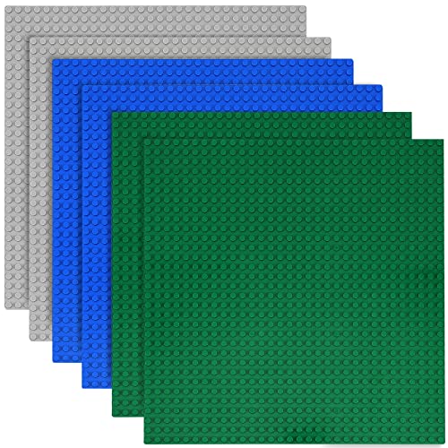 JEFFOUOO 6 Stück Bauplatte für Classic Bausteine, Bauplatten-Set Kompatibel mit Meisten Marken,Premium-Bauplatten 25 * 25 cm, Grüne Blaue Graue Grundplatte von JEFFOUOO
