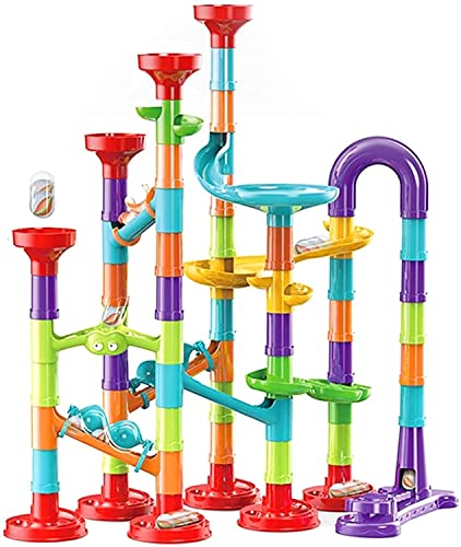 Kugelbahn,93 Stück Mehrfarbige Murmelbahn Marble Run Set mit Glasmurmeln und Bahnelementen,Bausteine,Lernspielzeug Bausteinspielzeug Konstruktionspielzeug für Kinder Mädchen Jungen (B-93 Stück) von JEFFOUOO