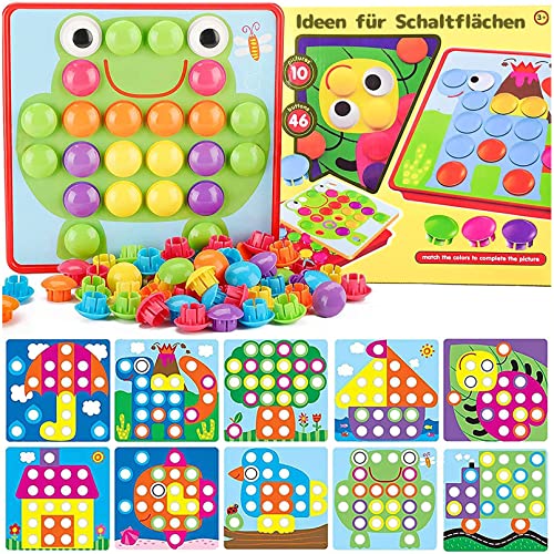 Mosaik Steckspiel für Kinder,Steckmosaik mit 46 Steckperlen und 12 Bunten Steckplätte,Montessori Spielzeug ab 2 3 4 Jahre,Pädagogische Baustein Set,Mosaik Bastelset Kinder Spielzeug für Jungen Mädchen von JEFFOUOO