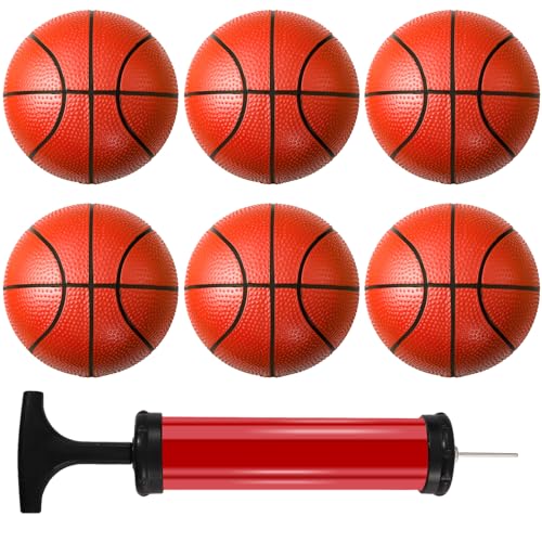 JEFHOMKIT 6 Stück Mini Basketball,15cm Mini Aufblasbare Basketball,Gummi Basketball Klein mit 6 Bälle und 1 Ballpumpe,Kleiner Basketball für Kinder,Erwachsene,Indoor,Outdoor von JEFHOMKIT