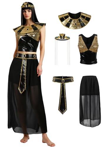 JEGERMIG Ägyptische Königin Kleopatra Kostüm, schwarz-goldenes Kleid mit Schuppenkragen, Kopfbedeckung und Gürtel, Standardgröße für Erwachsene, Violett, L JEGERMIG Ägyptische Königin Kleopatra Kostüm, schwarz-goldenes Kleid mit Schuppenkragen, Kopfbedeckung und Gürtel, Standardgröße für Erwachsene, Violett, L von JEGERMIG