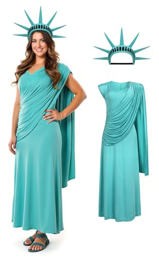 JEGERMIG Freiheitsstatue griechische Göttin Kostüm, weißes langes Kleid, Halloween-Cosplay-Outfit, Blau, Medium JEGERMIG Freiheitsstatue griechische Göttin Kostüm, weißes langes Kleid, Halloween-Cosplay-Outfit, Blau, Medium von JEGERMIG