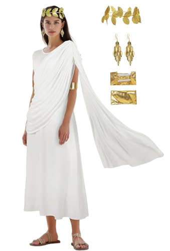JEGERMIG Freiheitsstatue griechische Göttin Kostüm, weißes langes Kleid, Halloween-Cosplay-Outfit, Weiss/opulenter Garten, XXL JEGERMIG Freiheitsstatue griechische Göttin Kostüm, weißes langes Kleid, Halloween-Cosplay-Outfit, Weiss/opulenter Garten, XXL von JEGERMIG