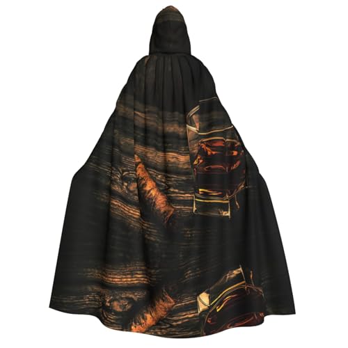 JEJEA Cigar & Whiskey Print Hooded Cloak Long Cape for Christmas Halloween Cloak Costumes Hooded Cape Masquerade von JEJEA